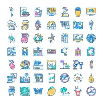 Diverse collection of hand drawn doodle icons set Stock Illustration