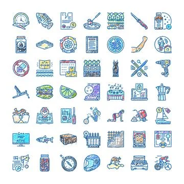 Diverse collection of hand drawn doodle icons representing lifestyle Ilustración de archivo