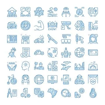 Diverse collection hand drawn scribble icons concept set Illustrazione stock
