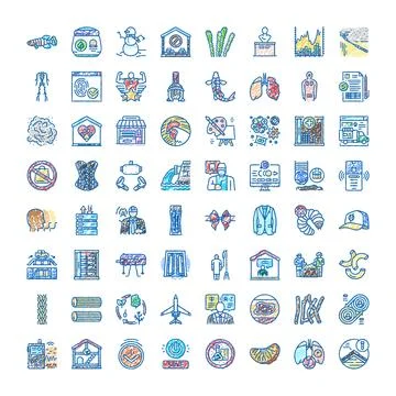 Diverse collection hand drawn scribble style icons Stock Illustration