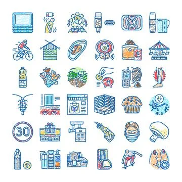 Diverse collection hand drawn scribble style icons 스톡 일러스트