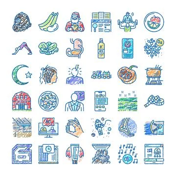 Diverse collection hand drawn scribble style icons Stock Illustration