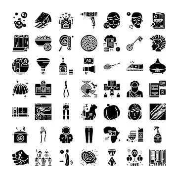 Diverse collection of icon glyphs with various concepts Stock Illustration