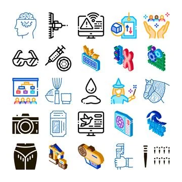 Diverse collection of icon set line illustrations Ilustração Stock