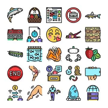 Diverse collection of icons representing various concepts Stock Illustration