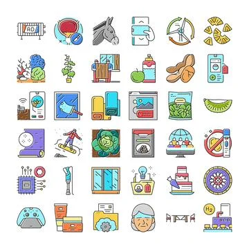 Diverse collection of icons representing various concepts and services Illustrazione stock