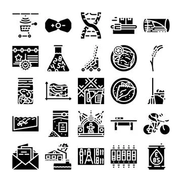 Diverse collection of industry and science glyph icons Stock Illustration