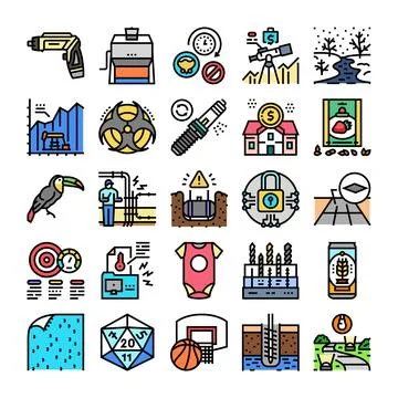 Diverse collection of industry, environment, and lifestyle icons Stock Illustration