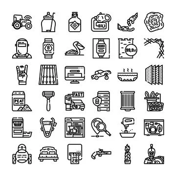 Diverse collection of industry technology and everyday item icons Ilustração Stock