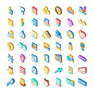 Diverse collection of isometric flat design icons and symbols Stock Illustration