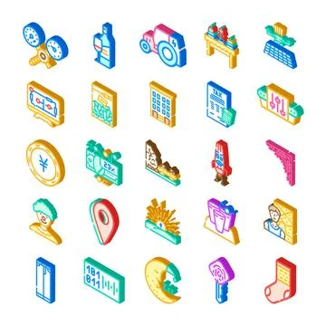 Diverse collection of isometric graphic icon set Stock Illustration