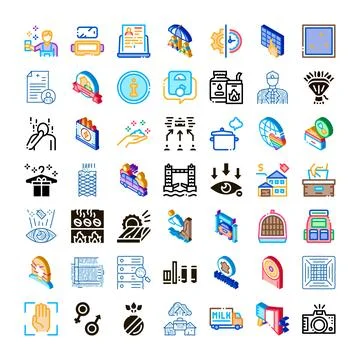 Diverse collection of isometric icon concepts on white background Stock Illustration