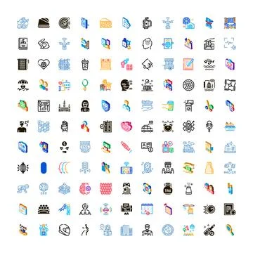 Diverse collection of isometric icon set graphics Stock Illustration