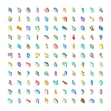 Diverse collection of isometric icons vector set illustration 스톡 일러스트