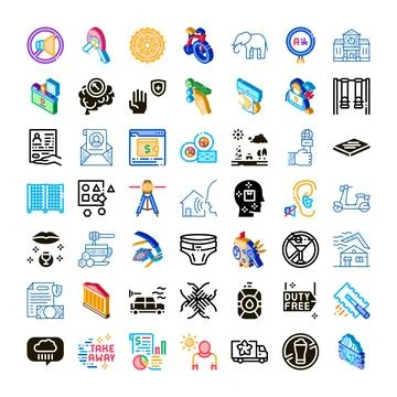 Diverse collection of line and isometric icons Stock Illustration