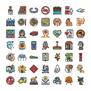 Diverse collection of line art flat design icons イラスト素材