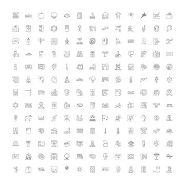 Diverse collection of line art user interface elements Stock Illustration