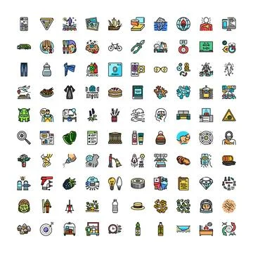 Diverse collection of line icons exploring modern concepts Stock Illustration