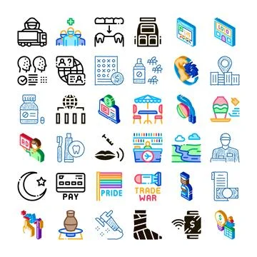 Diverse collection line icons representing essential global concepts Stock-Illustration