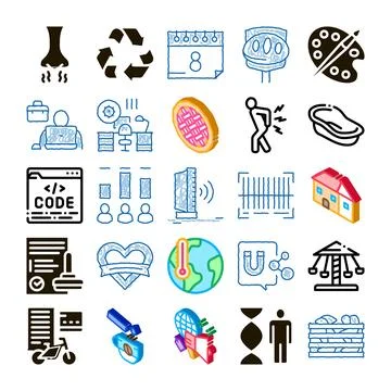 Diverse collection of line icons representing daily life concepts イラスト素材