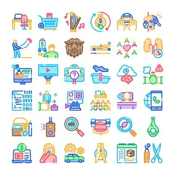 Diverse collection of line icons representing various concepts Stockillustratie
