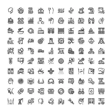 Diverse collection of line icons representing modern life concepts Stockillustratie