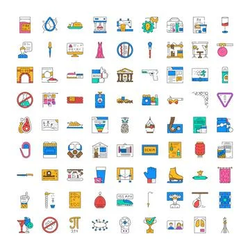 Diverse collection of line icons representing various objects Stock Illustration