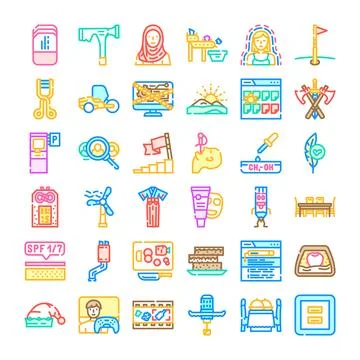 Diverse collection of line icons representing various concepts 库存插图