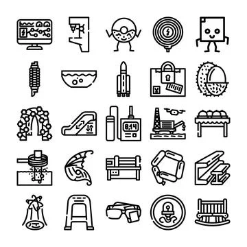 Diverse collection of line icons representing technology and everyday items Stock Illustration