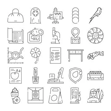 Diverse collection of line icons representing various objects Stockillustratie