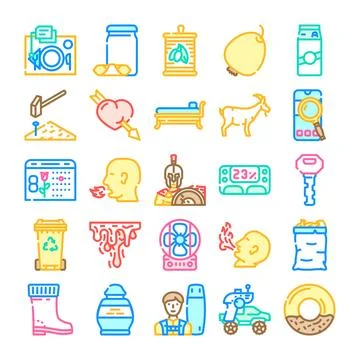 Diverse collection of line icons representing various objects and concepts Stock Illustration