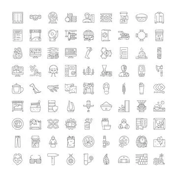 Diverse collection of line icons representing various concepts Stock Illustration