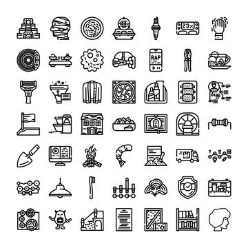 Diverse collection of line icons representing various objects Stock Illustration