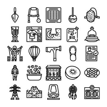 Diverse collection of line icons representing various objects Stock Illustration