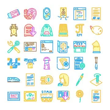 Diverse collection of line icons representing various concepts Stock Illustration
