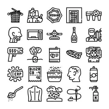Diverse collection of line icons representing daily life objects Stock Illustration