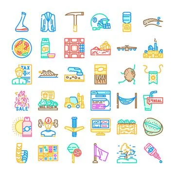 Diverse collection of line icons representing various objects Stock Illustration