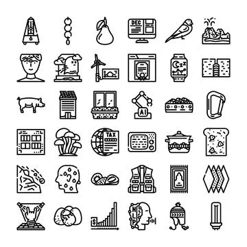 Diverse collection of line icons representing daily life objects Stock Illustration