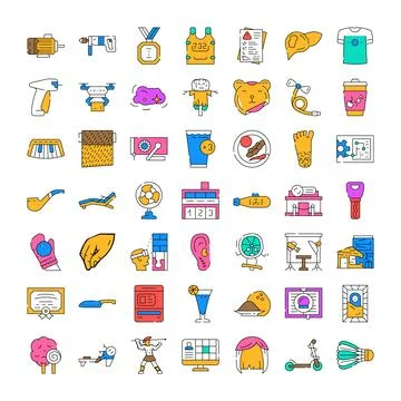 Diverse collection of line icons representing various objects Stockillustratie