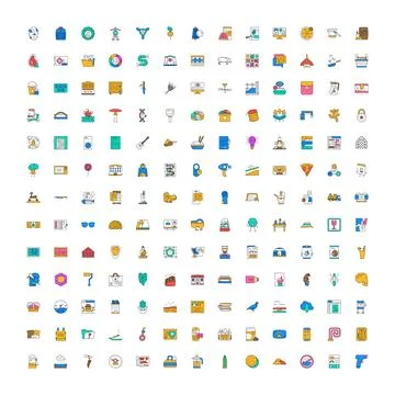 Diverse collection of line icons representing various objects and concepts Stock Illustration