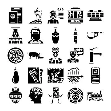 Diverse collection of line icons representing various concepts Stock Illustration