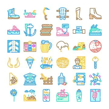 Diverse collection of line icons representing various objects Stock Illustration