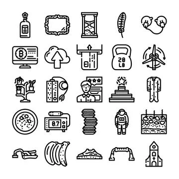 Diverse collection of line icons representing various concepts and objects Stock Illustration