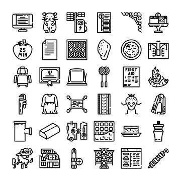 Diverse collection of line icons representing daily objects Illustrazione stock