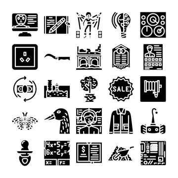 Diverse collection of line icons representing technology and abstract concept Stock Illustration