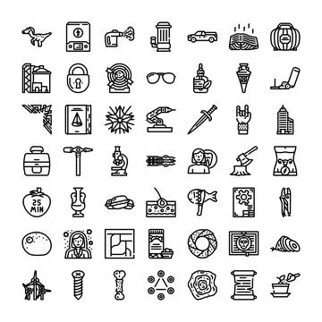 Diverse collection of line icons representing various objects Stock Illustration