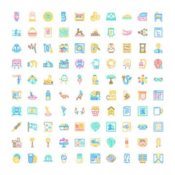 Diverse collection of line icons representing digital and real world concepts 库存插图