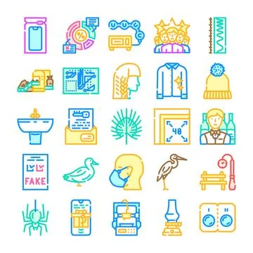 Diverse collection of line icons representing various concepts Stock Illustration