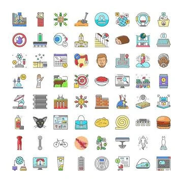 Diverse collection of line icons representing daily life objects Stock Illustration