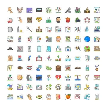 Diverse collection of line icons representing digital concepts 스톡 일러스트
